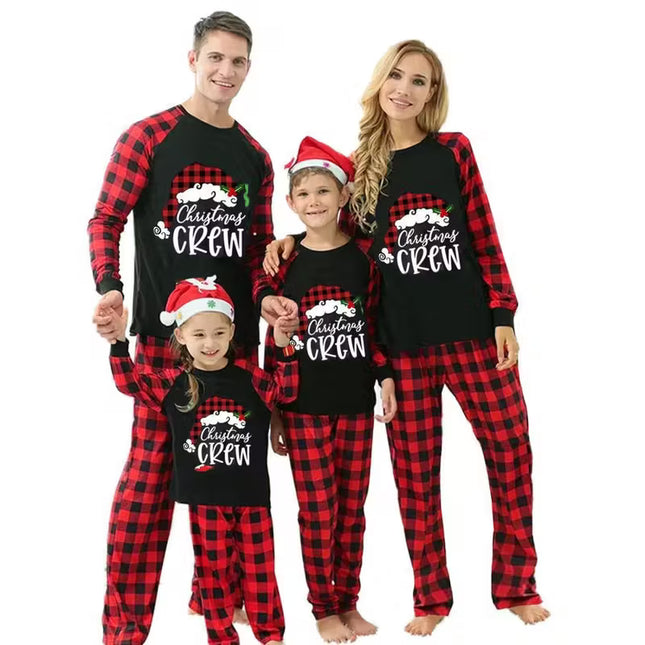 Family Christmas Pajamas - Letter Print Long Sleeve Top + Plaid Pants Sold Separately