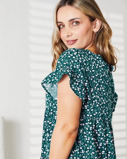 Double Take Short Flounce Sleeve Tiered Dress