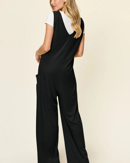 Double Take Full Size Sleeveless Wide Leg Jumpsuit with Pockets