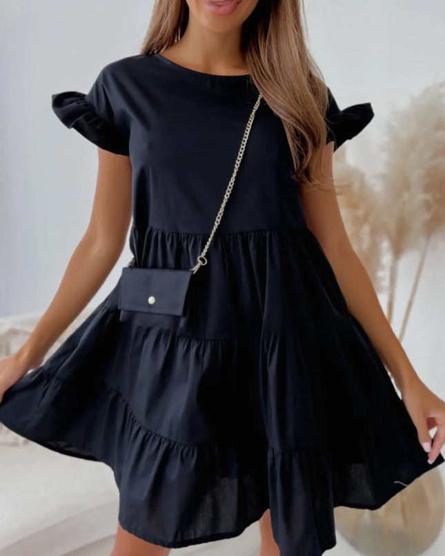 Ruffle Sleeve Tiered Swing Dress