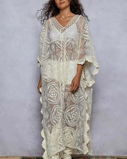 POL Lace Embroidered Beach Cover Up Kaftan