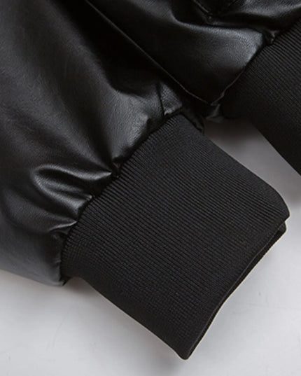 Men's Leather Bomber Jacket with Faux Fur Hood