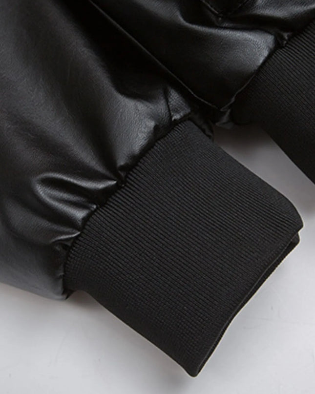 Men's Leather Bomber Jacket with Faux Fur Hood