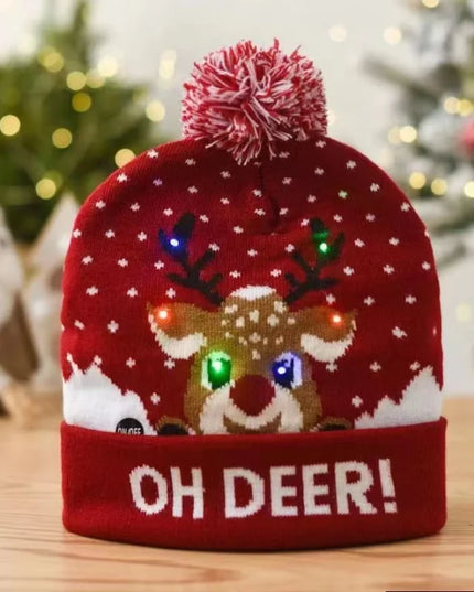 Autumn And Winter Fashion Christmas Hat Colorful Luminous Warm Adult With Ball Hat Christmas LED Light Knitted Hat