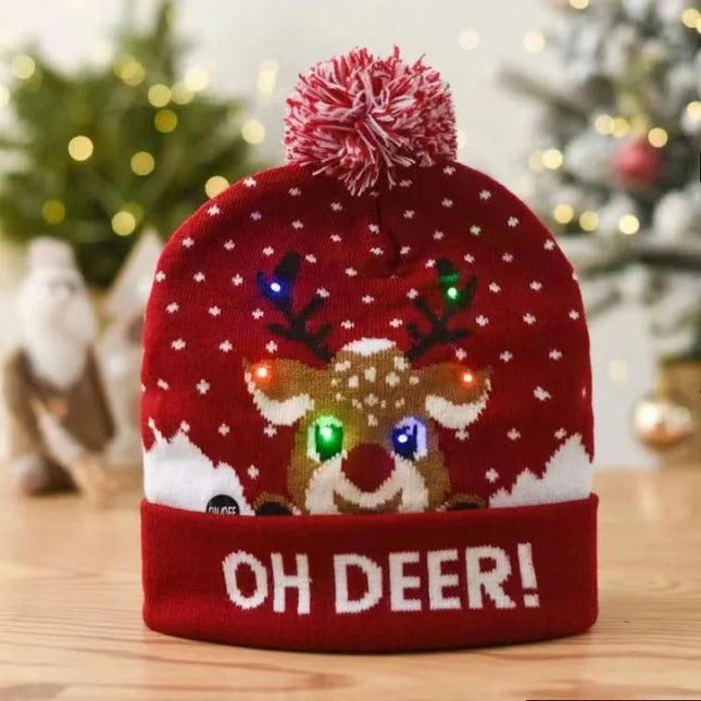Autumn And Winter Fashion Christmas Hat Colorful Luminous Warm Adult With Ball Hat Christmas LED Light Knitted Hat