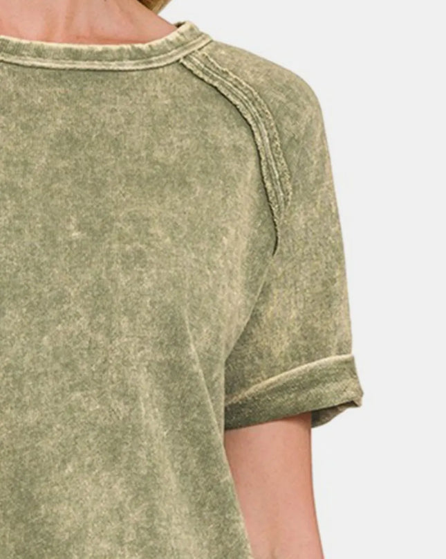 Zenana Heathered Round Neck Short Sleeve Top