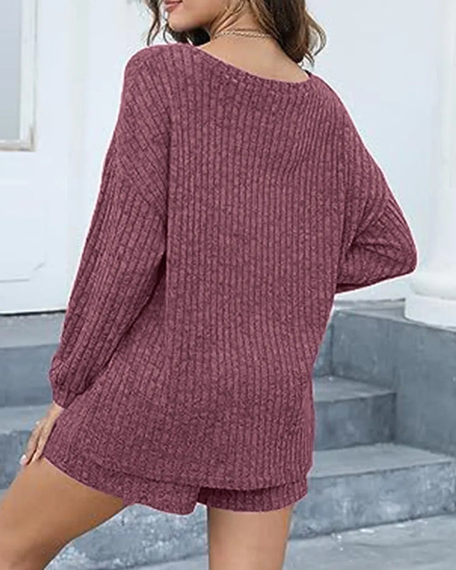 Round Neck Dropped Shoulder Top and Shorts Set