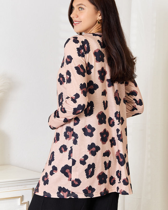 Double Take Printed Button Front Longline Cardigan