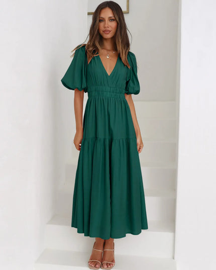 Tiered Surplice Half Sleeve Midi Dress