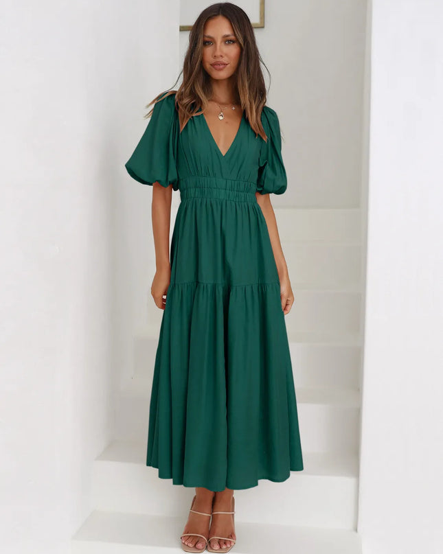 Tiered Surplice Half Sleeve Midi Dress