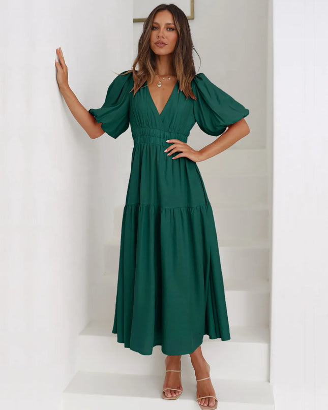 Tiered Surplice Half Sleeve Midi Dress