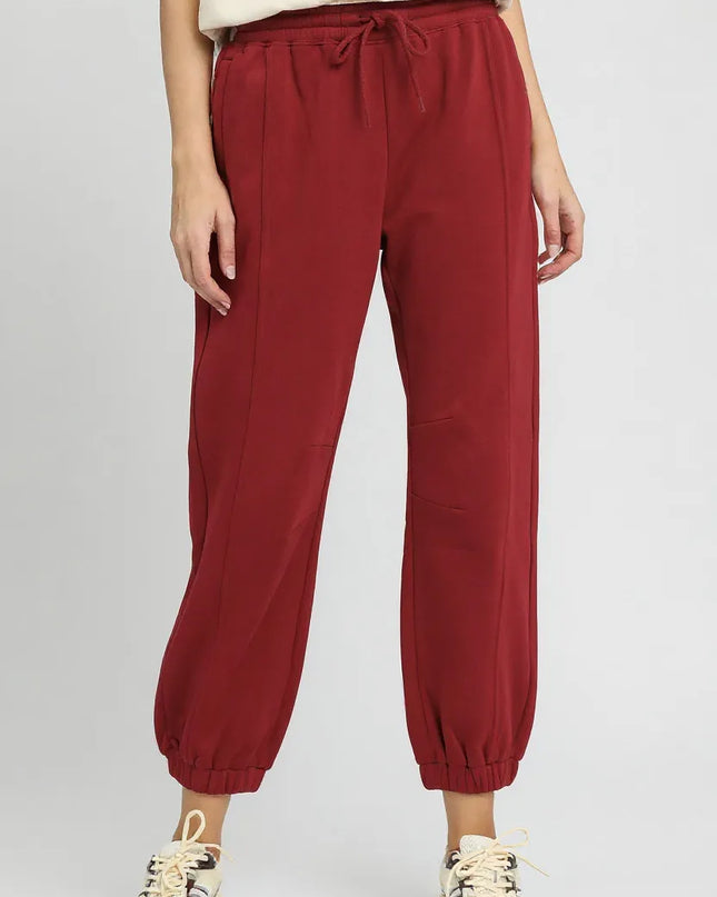 Umgee Fleece Jogger Pants with Drawstring BURGUNDY