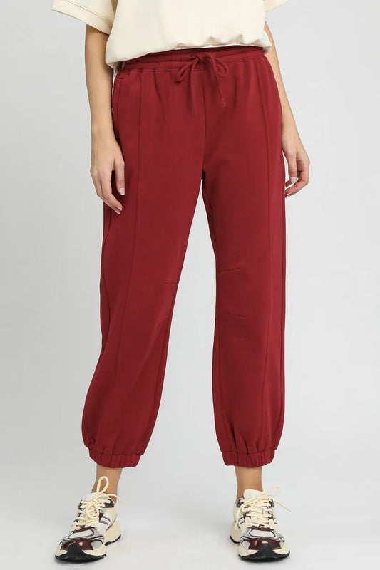 Umgee Fleece Jogger Pants with Drawstring BURGUNDY