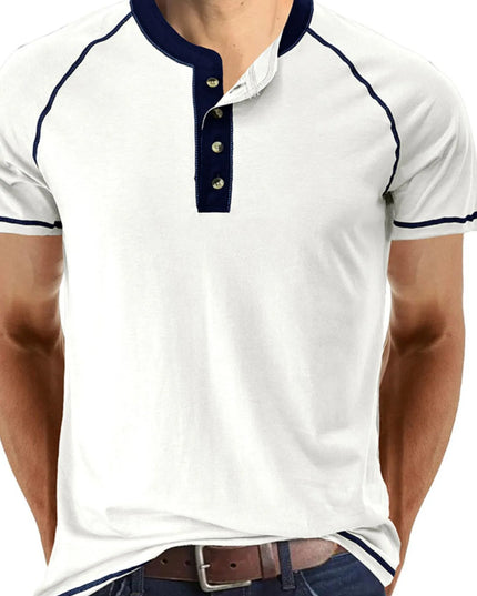 Men's Contrast Trim Henley Polo Shirt White