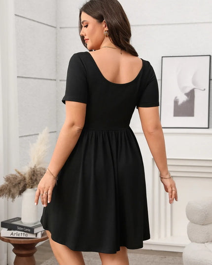 Plus Size Square Neck Short Sleeve Mini Dress