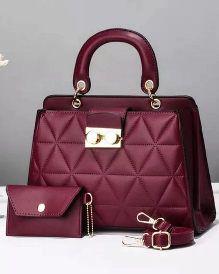 Women's Medium Pu Leather Geometric Solid Color Elegant Zipper Bag Sets Wine Red