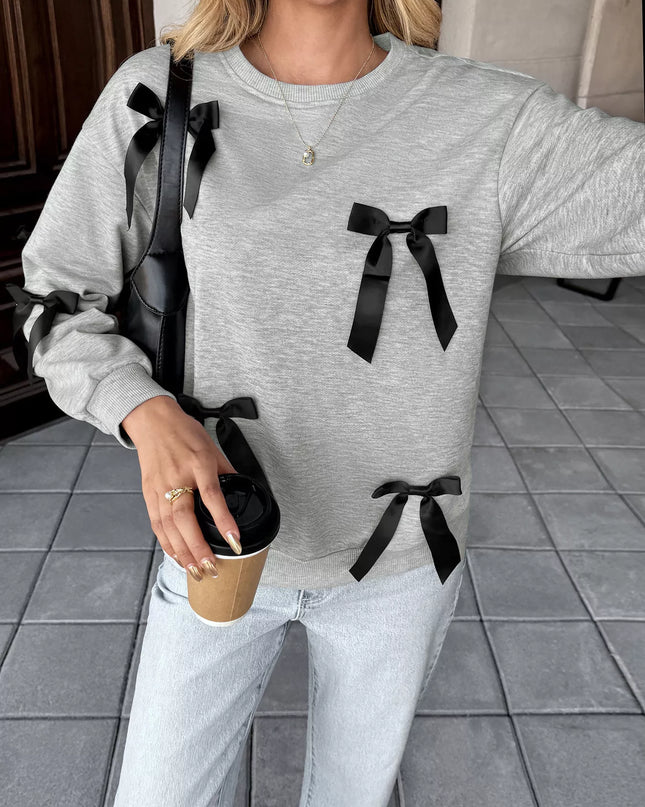 Bow Detail Round Neck Sweatshirt