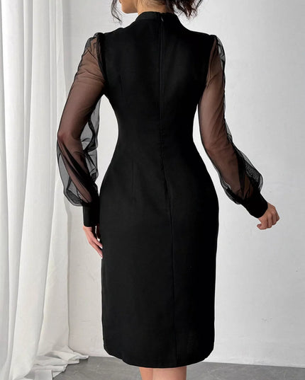 Slit Front Sheer Sleeve Dress
