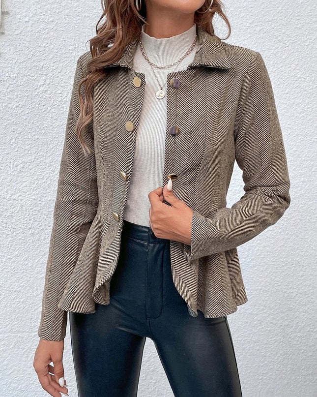 Ruffle Hem Collared Blazer