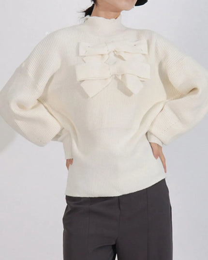 Bow Front Turtleneck Long Sleeve Sweater