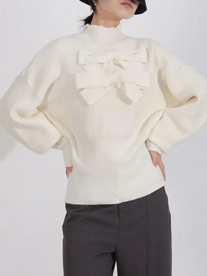 Bow Front Turtleneck Long Sleeve Sweater