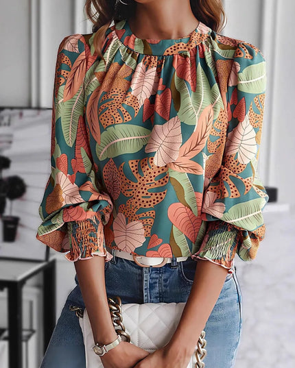 Tropical Print Long Sleeve Blouse