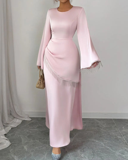 Fringe Long Sleeve Bodycon Maxi Dress