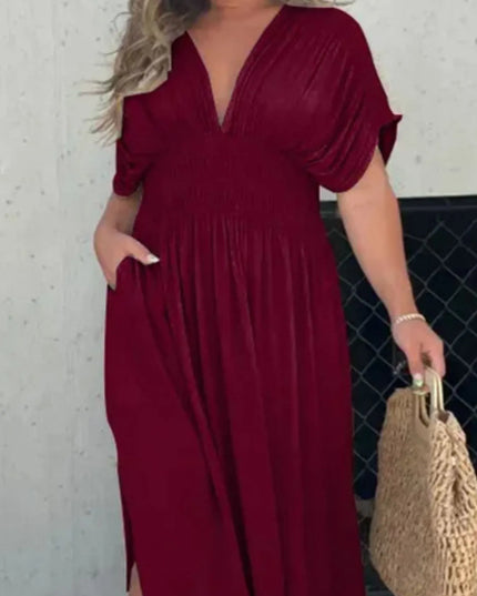 Full Size Deep V-Neck Maxi Dress with Side Slit Plus Size