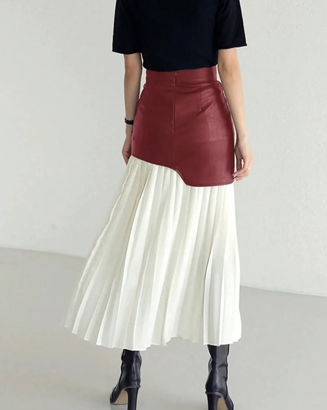 Patchwork Contrast Pleated Skirt