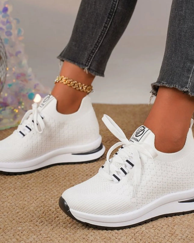 Breathable Mesh Lace Up Sneakers White