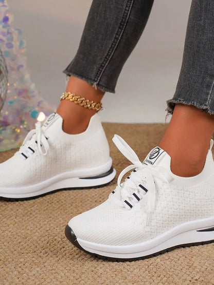 Breathable Mesh Lace Up Sneakers White