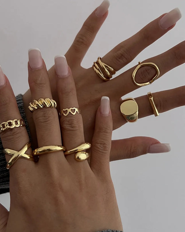 10-Piece Alloy Geometric Ring