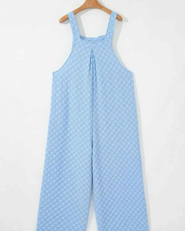 Checkered Pocketed Wide Leg Overalls