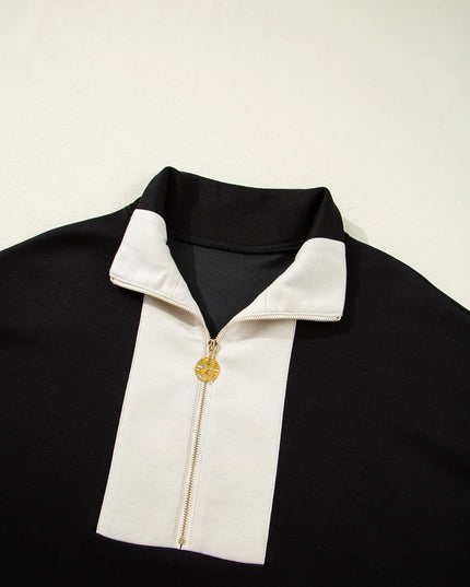 Color Block Half Zip Top and Shorts Two-Piece Set 