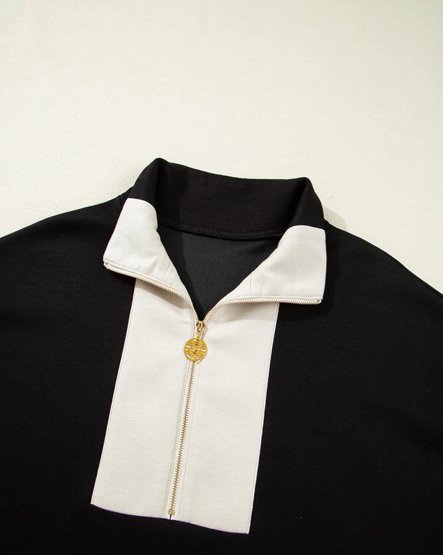 Color Block Half Zip Top and Shorts Two-Piece Set 