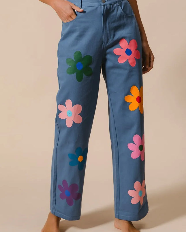 BiBi Flower Print Straight Legs Pants