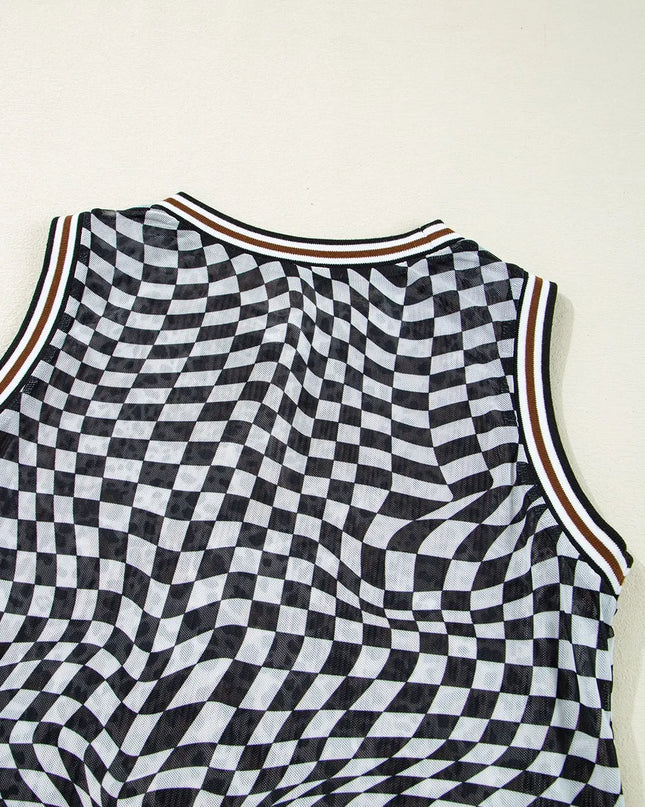 Checkered Round Neck Sleeveless Midi Dress 