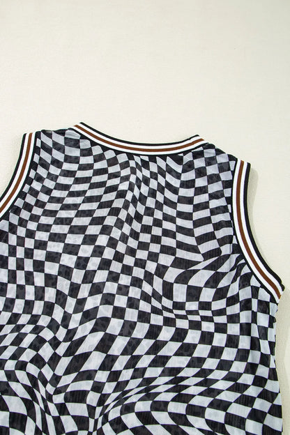 Checkered Round Neck Sleeveless Midi Dress 