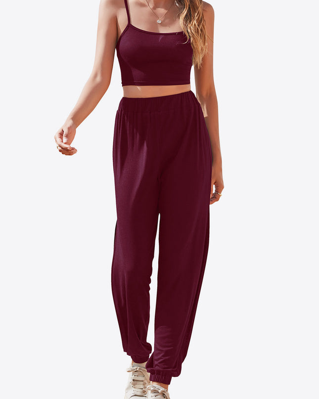 Cropped Cami and Side Split Joggers Set