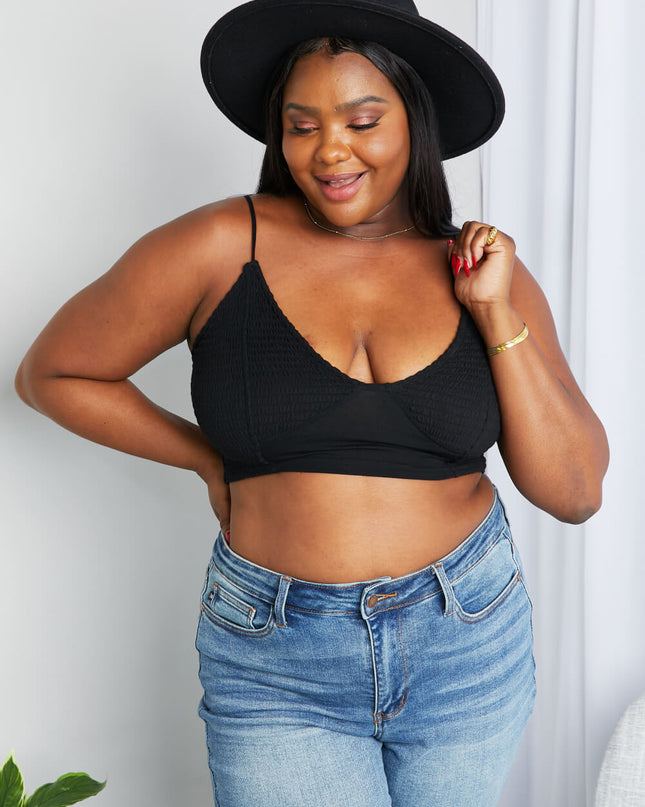 Zenana Full Size Textured Spaghetti Strap Bralette in Black