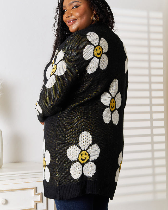 Perfee Floral Button Down Longline Cardigan