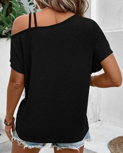 Contrast Asymmetrical Neck Short Sleeve T-Shirt
