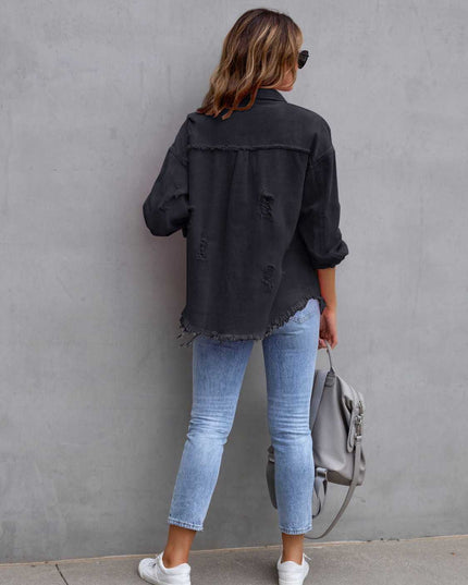 Distressed Drop Shoulder Denim Jacket