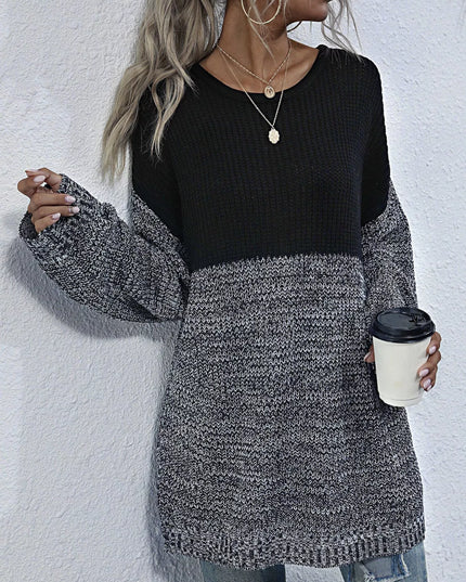Color Block Long Sleeve Oversized Sweater Black