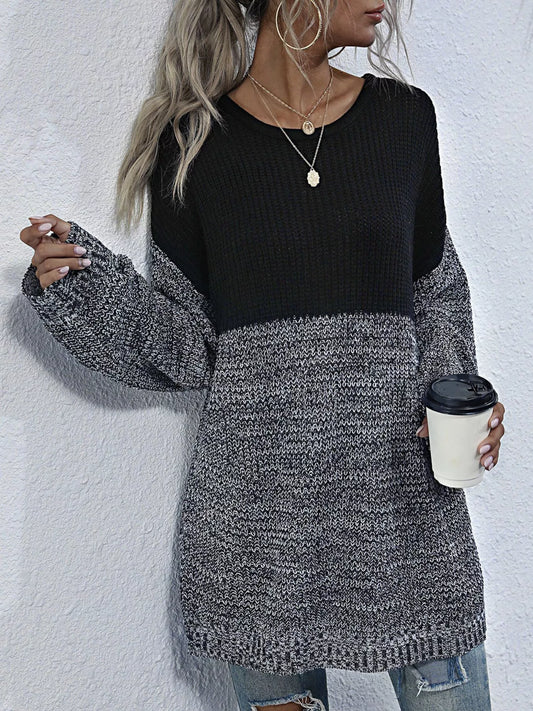 Color Block Long Sleeve Oversized Sweater Black