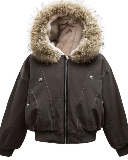 Men's Faux Fur Hooded Zip Up Jacket Grey