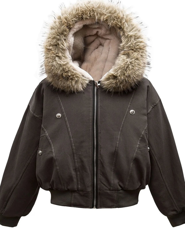 Men's Faux Fur Hooded Zip Up Jacket Grey