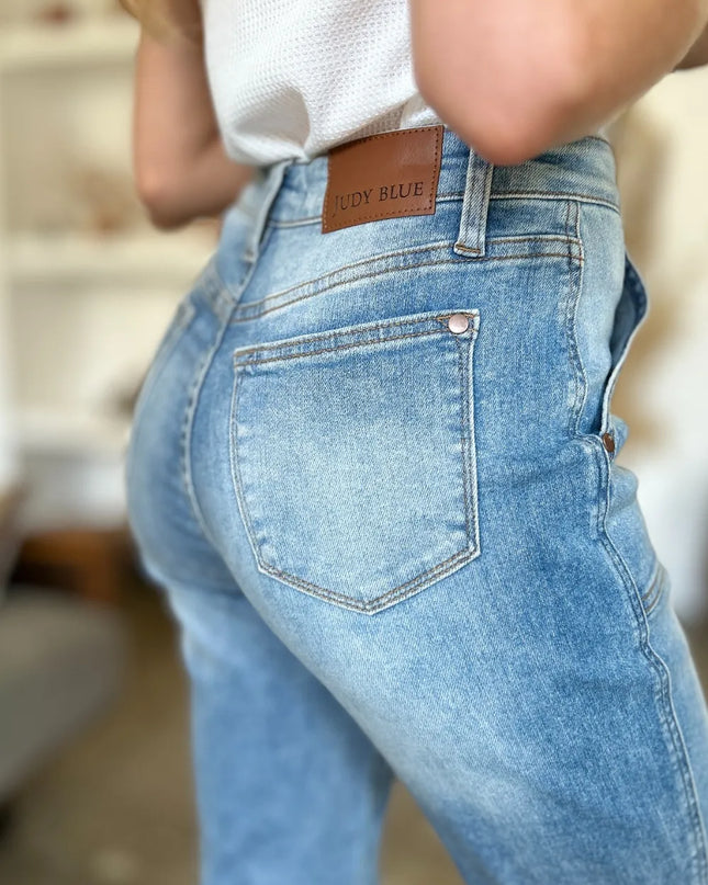 Judy Blue Full Size Distressed Straight Jeans with Patch Pockets