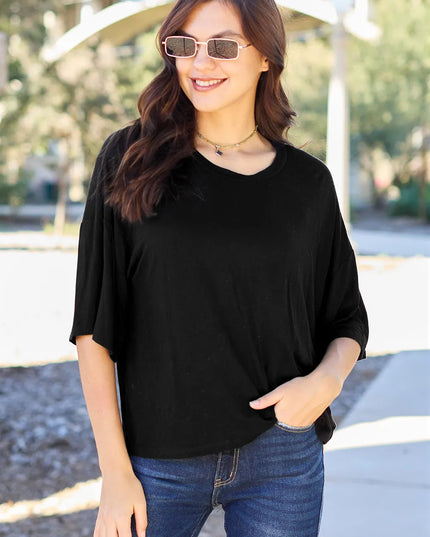 Basic Bae Full Size Round Neck Drop Shoulder T-Shirt Black