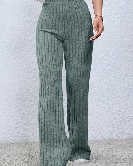Basic Bae Full Size Ribbed High Waist Flare Pants